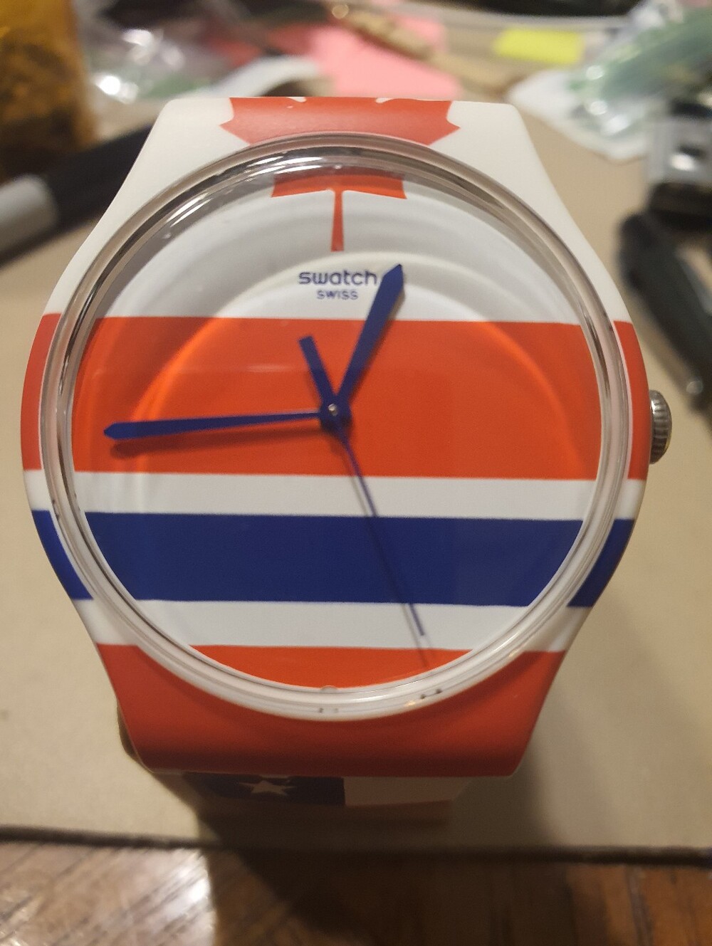 Swatch Flagtime SUOW111 Red/White/Blue Silicone Men's Watch